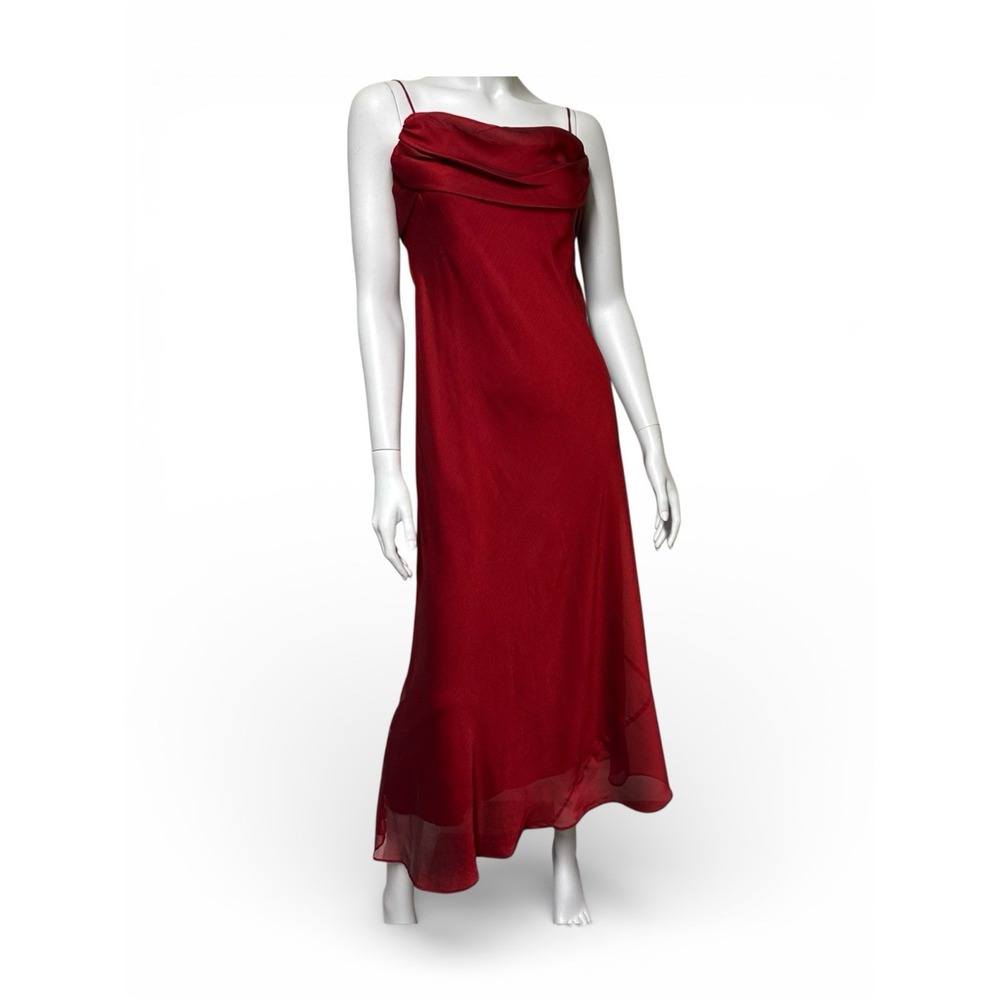 Vtg Y2K Red Slip Dress Ruched  Vamp Romantic‎ Goth 90s Whimsigoth SMALL Flaws